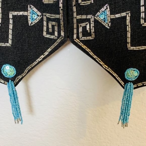 Vintage Boho Vest Turquoise Beading Sequins South Western Artsy Festival Hippie - Picture 14 of 16